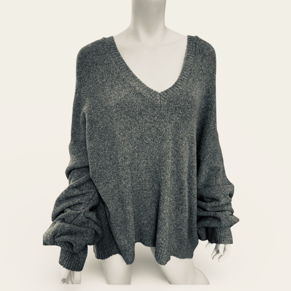 BP Oversized V-Neck Sweater | XXL | Gray Slouchy Cozy Knit - Plus Size